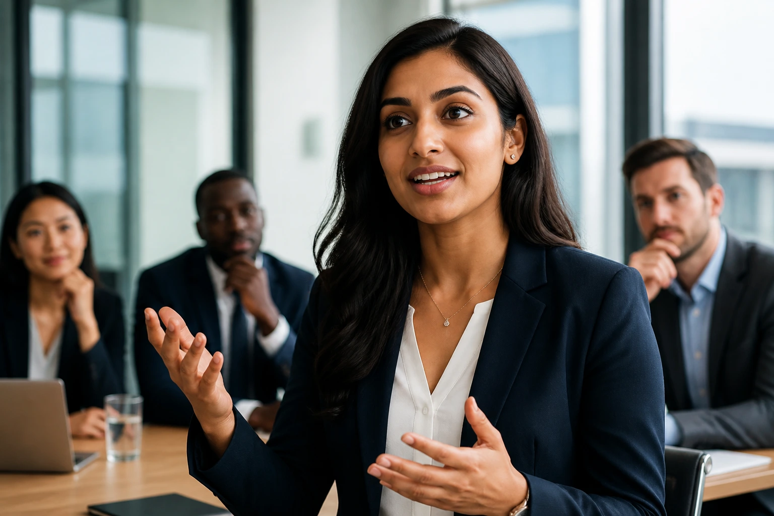 Portrait of a candidate presenting impact during an interview