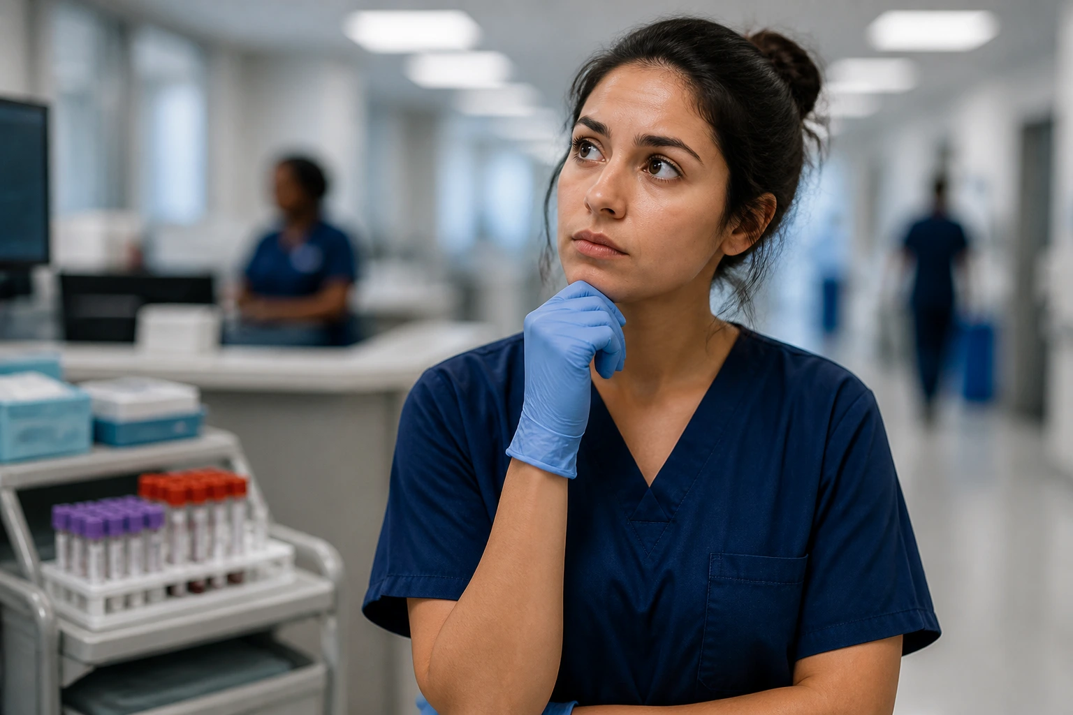 Phlebotomist in hospital setting during sponsorship discussion