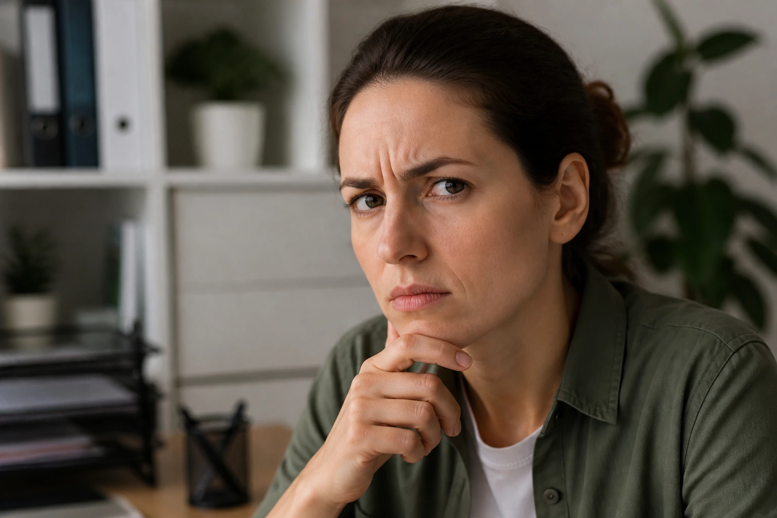 Portrait of a real person considering sponsorship search pitfalls with a cautious look.