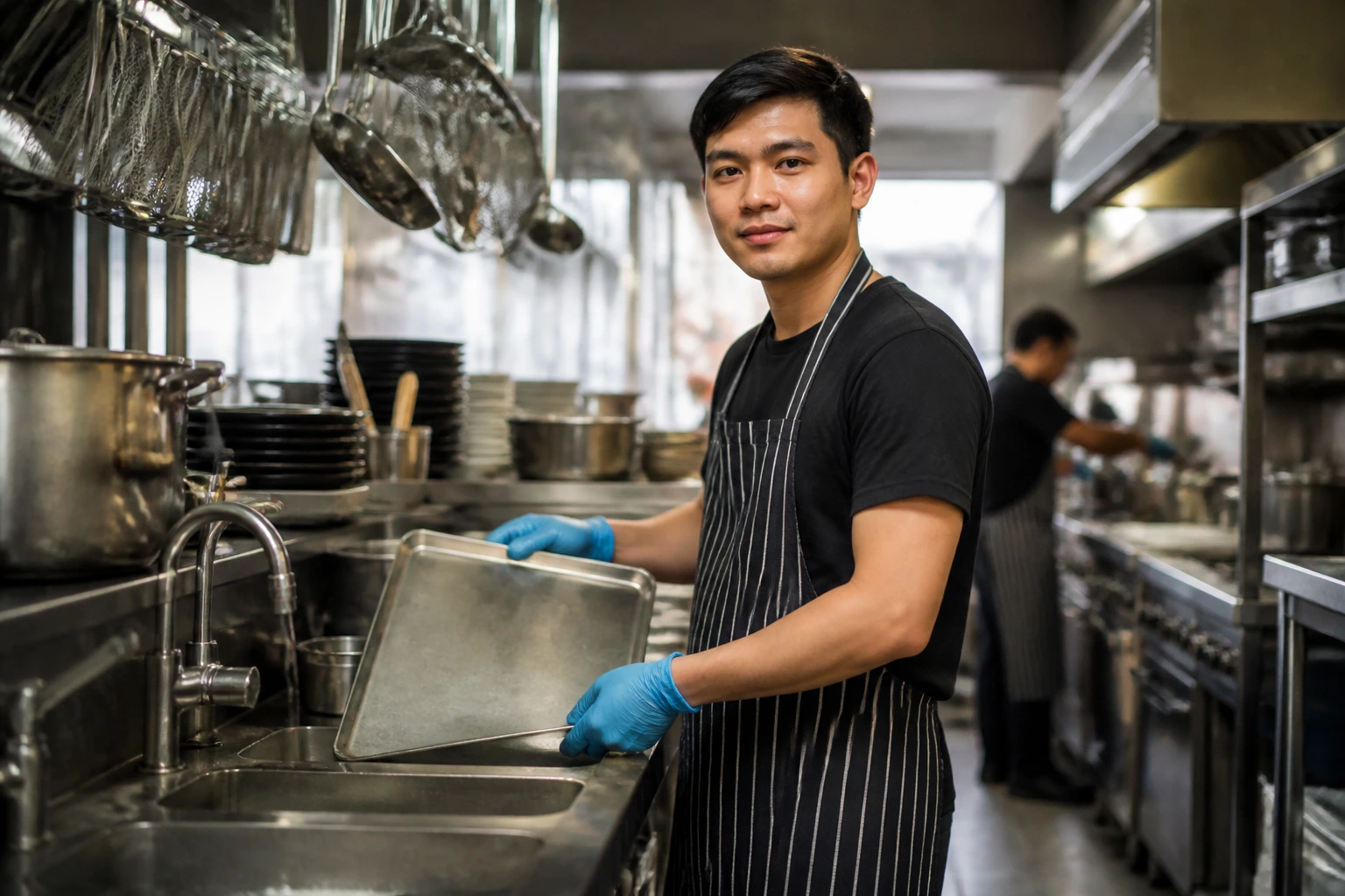 Real kitchen worker in a professional kitchen exploring sponsorship-ready roles