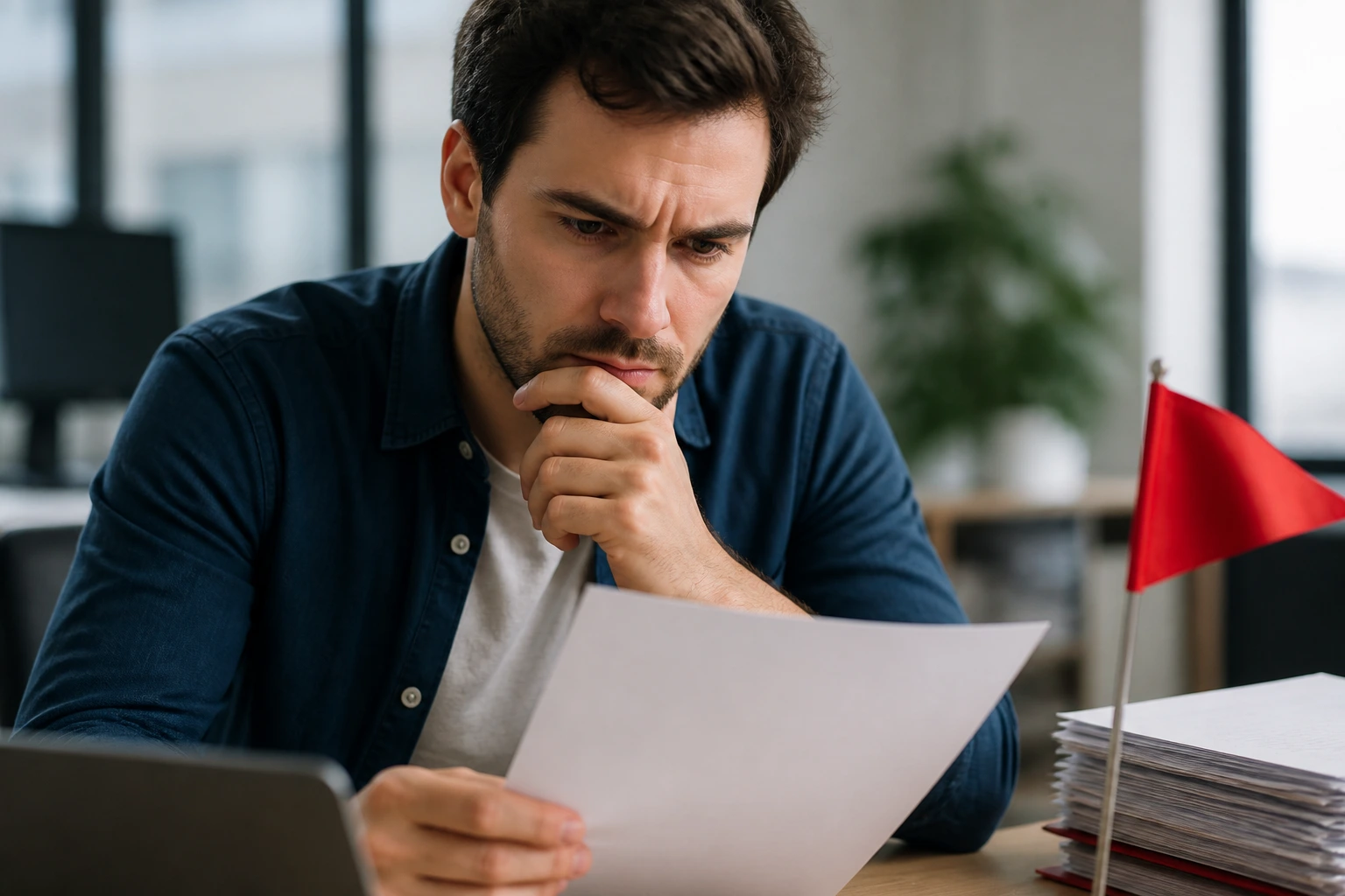 Candidate evaluating sponsorship offer with caution in an office