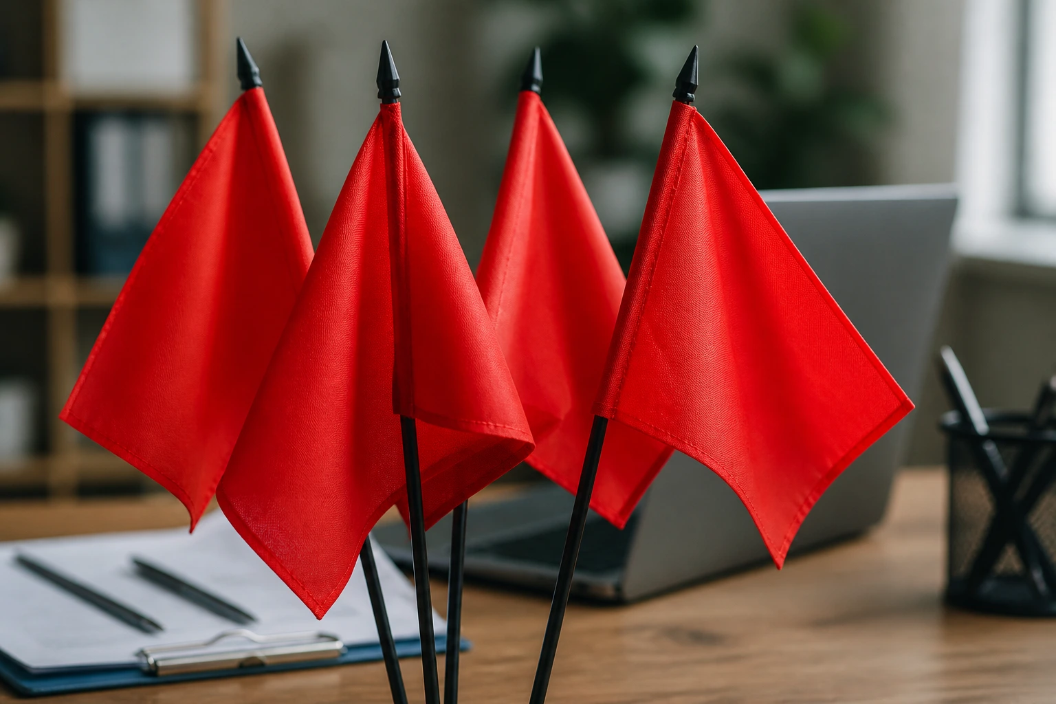 Close-up of red flags signaling a fake sponsorship offer in a UK retail context