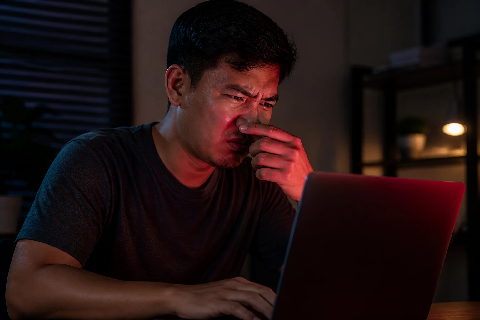 Applicant wary of sponsorship ad on laptop.