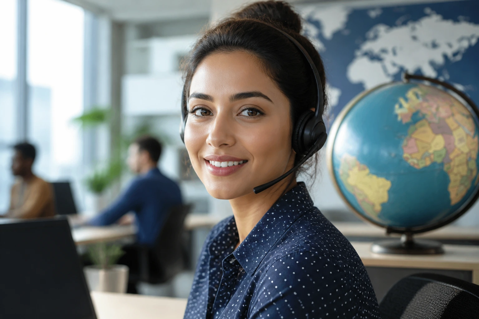 Real person in a modern office suggesting global sponsorship opportunities