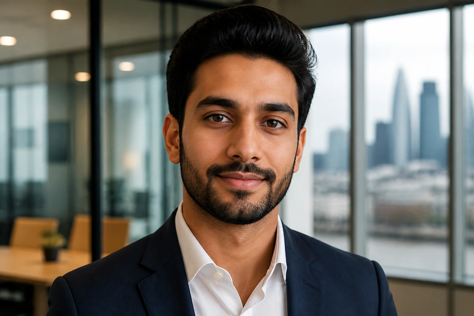 Close-up portrait of a professional in a business setting, suggesting sponsorship license discovery