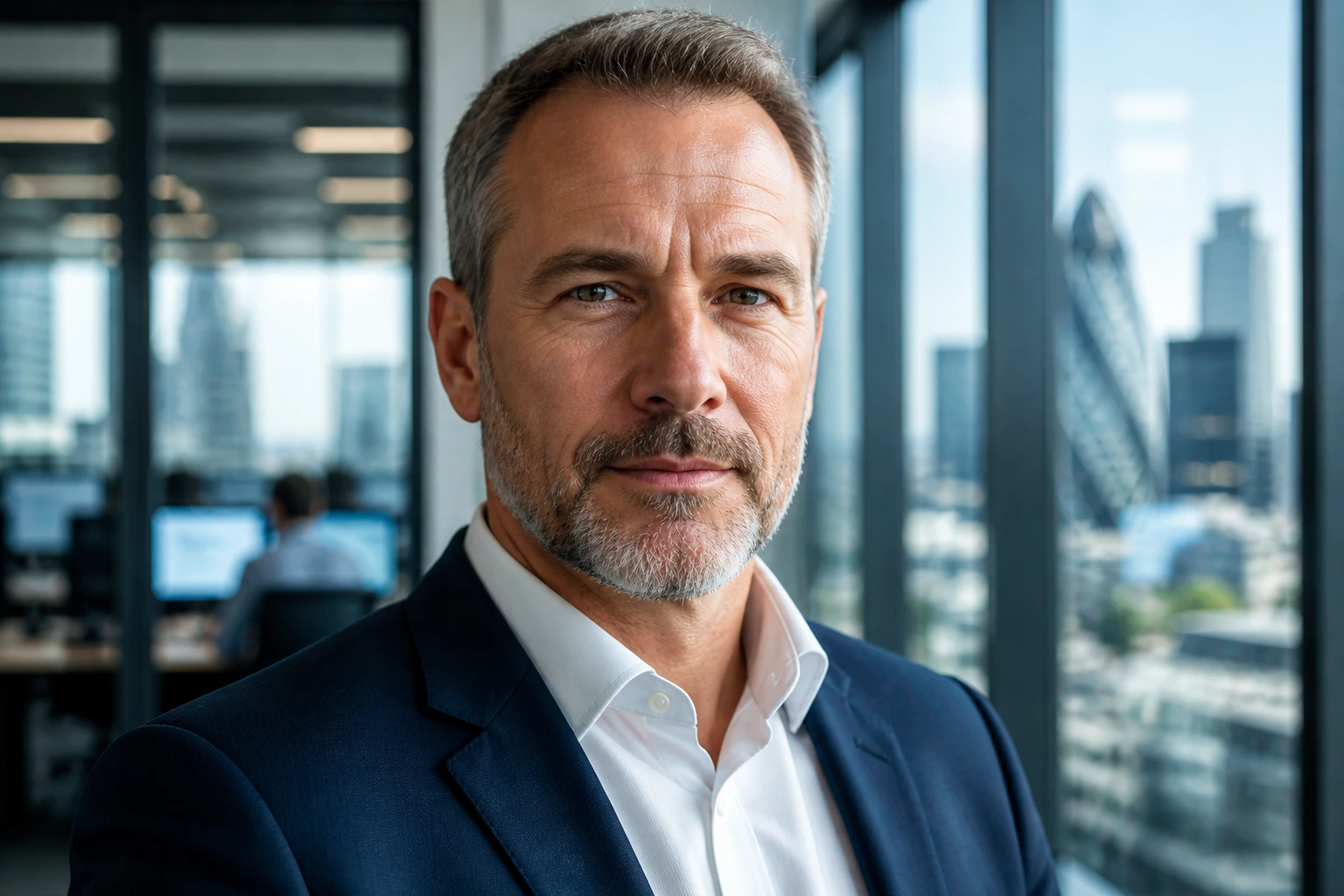 Close-up portrait of a senior cybersecurity professional in a modern office, representing sponsorship threshold realities.