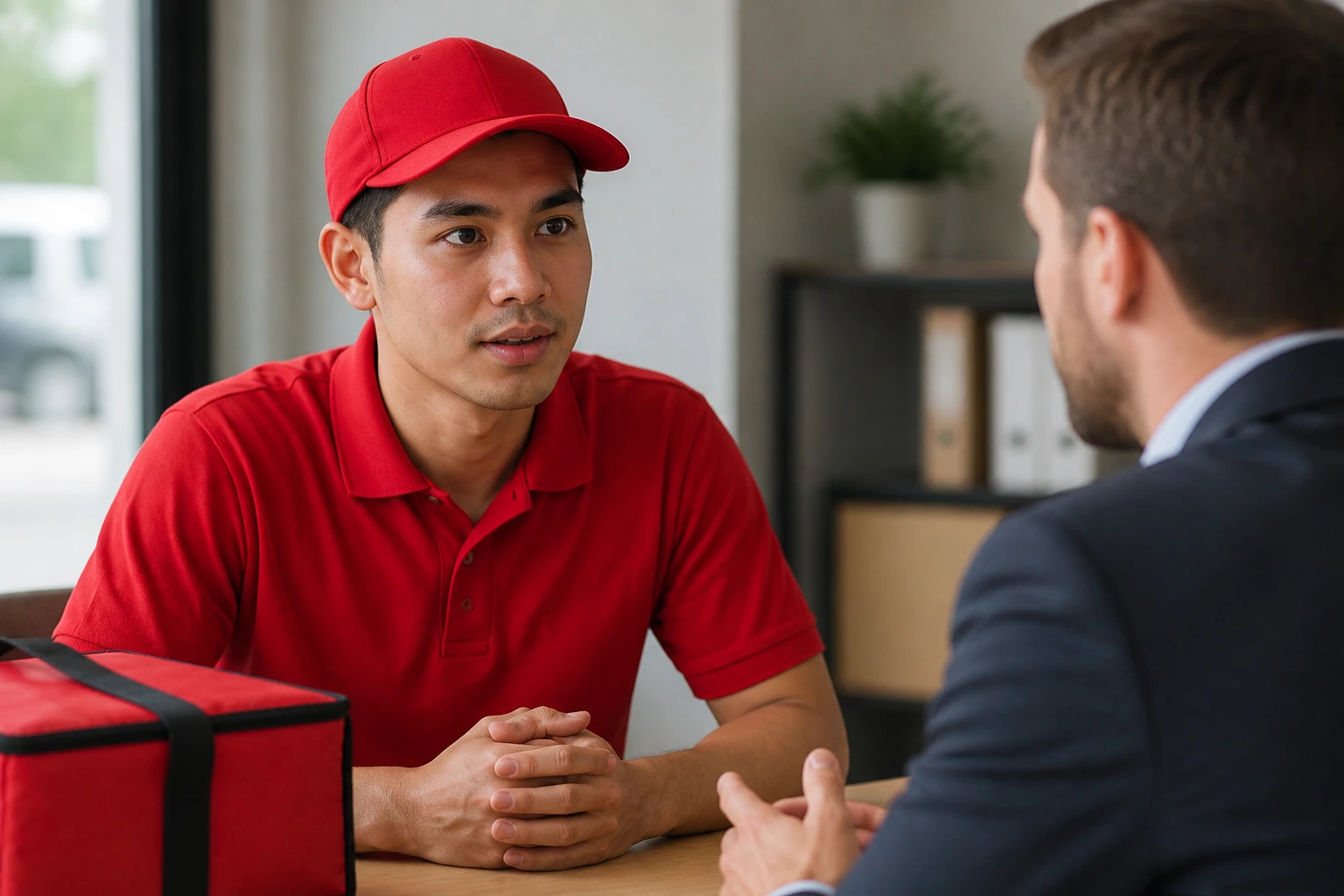 Job seeker asking sponsorship questions in a calm office setting