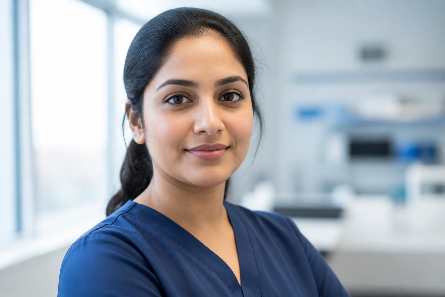 Confident job applicant portrait in clinic setting