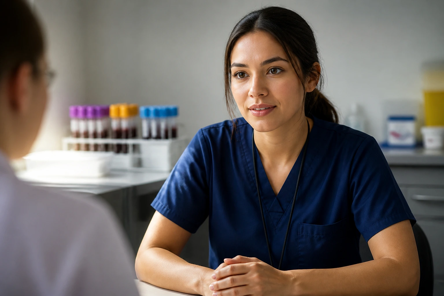 Confident phlebotomy applicant in focused portrait
