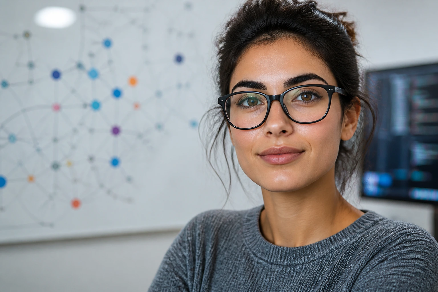 Close-up of a data scientist in a high-tech workspace