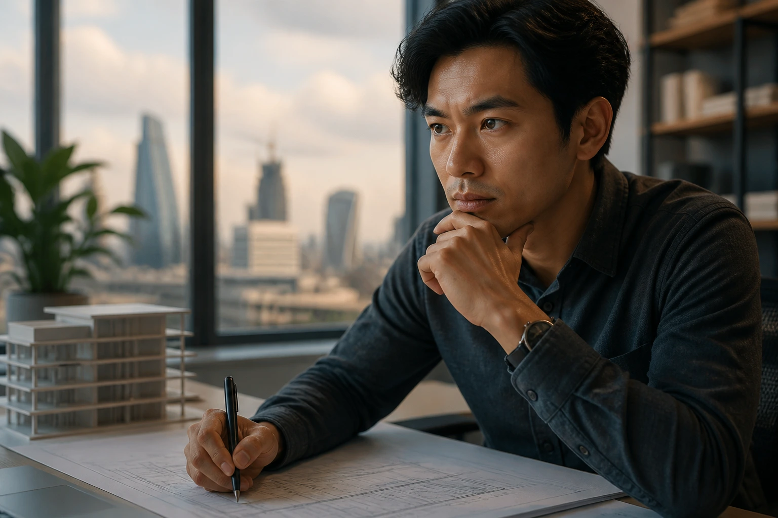 Close-up portrait of a UK engineer in a modern office illustrating sponsorship for talent