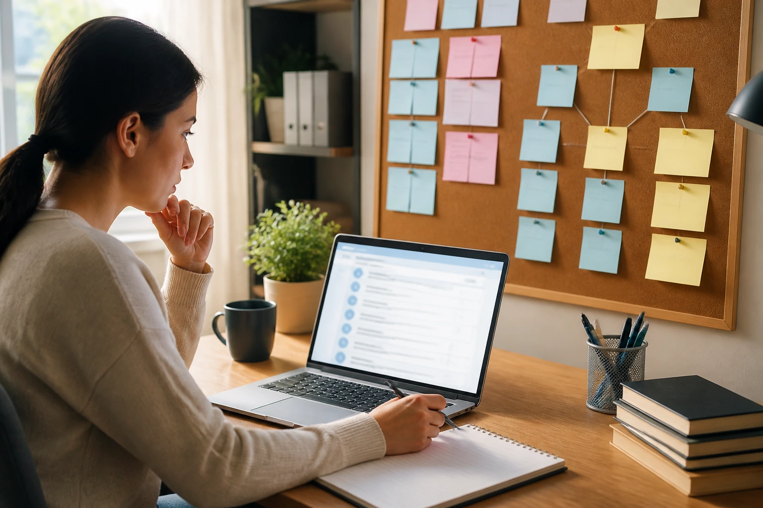 Focused job seeker planning targeted sponsorship strategy with color-coded notes