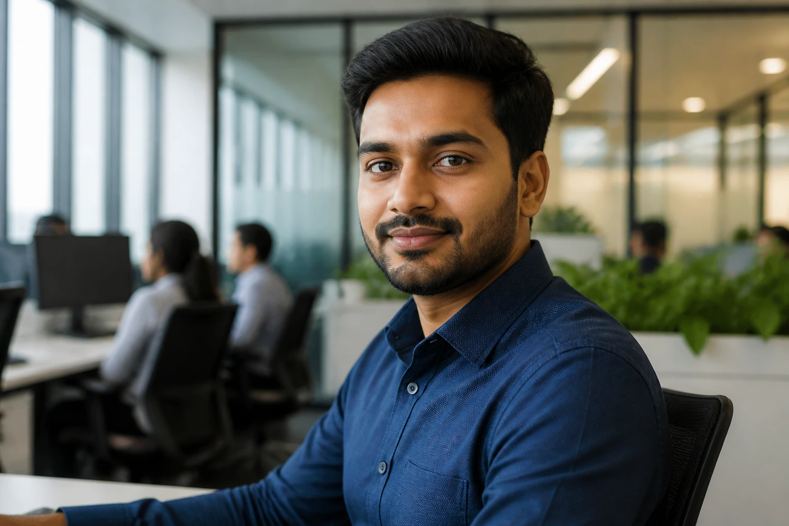 Portrait of a real professional in a TCS-style corporate office