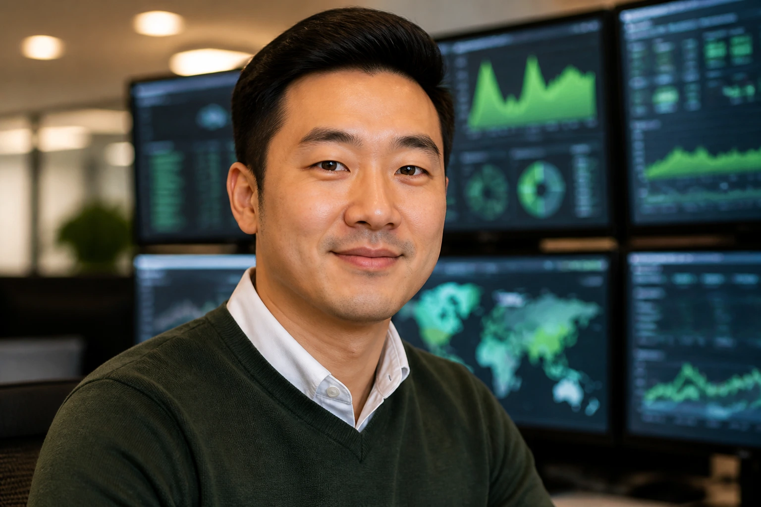 Close-up portrait of a TD tech professional in a cross-border banking office