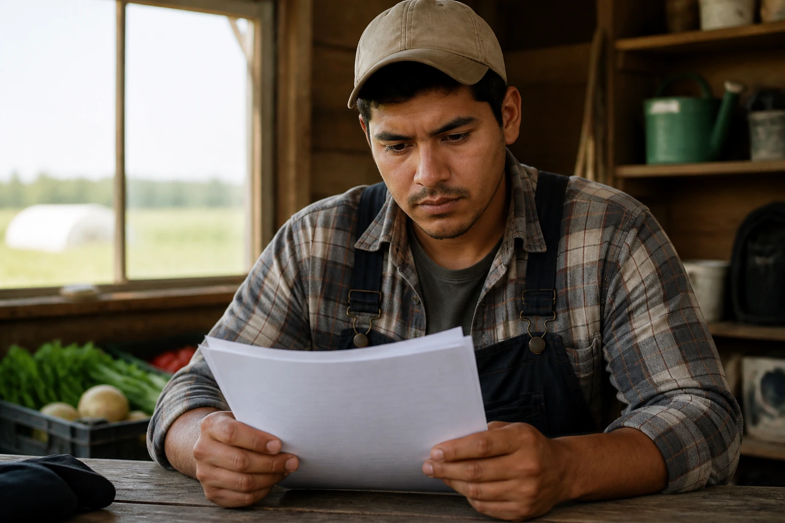 Close-up of farm worker studying for a technical interview