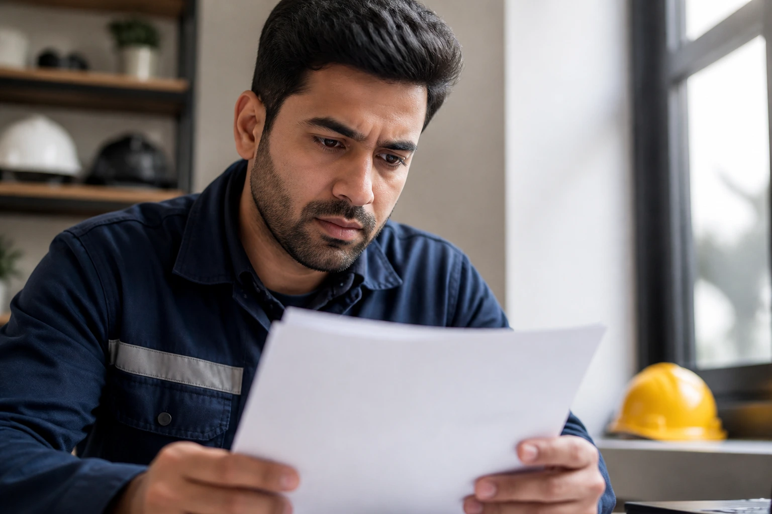 Close-up portrait examining TFWP documents in an office