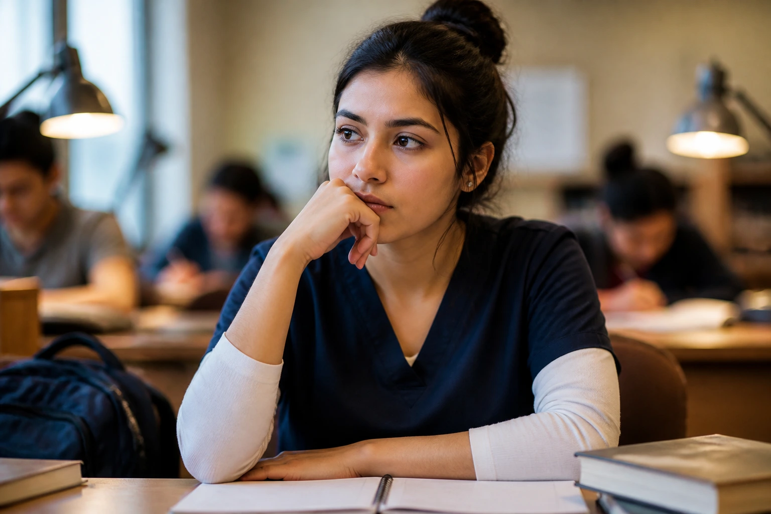 Real person studying in a college-like environment