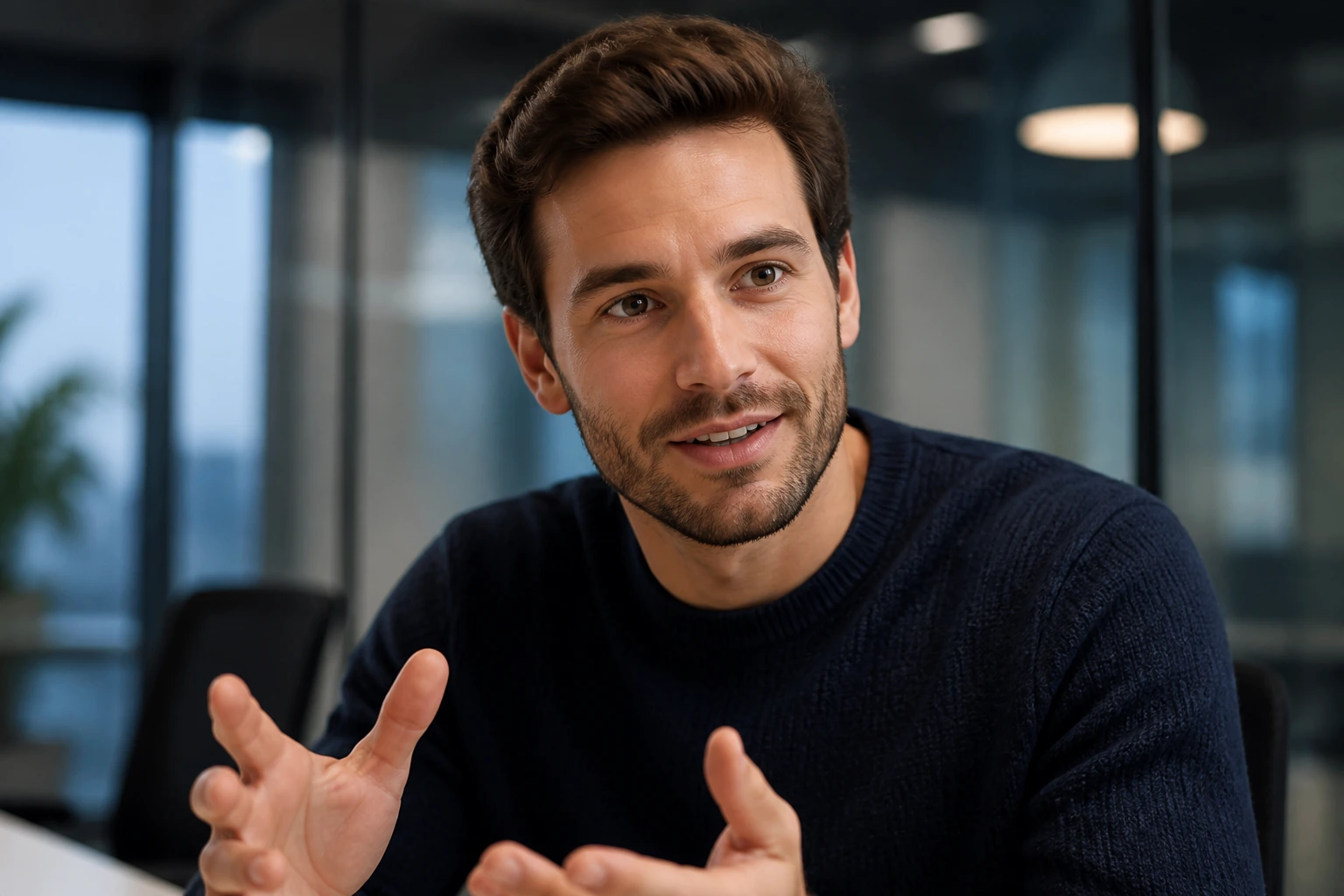 Portrait of a professional in a meeting room, symbolizing UK workplace culture and communication.