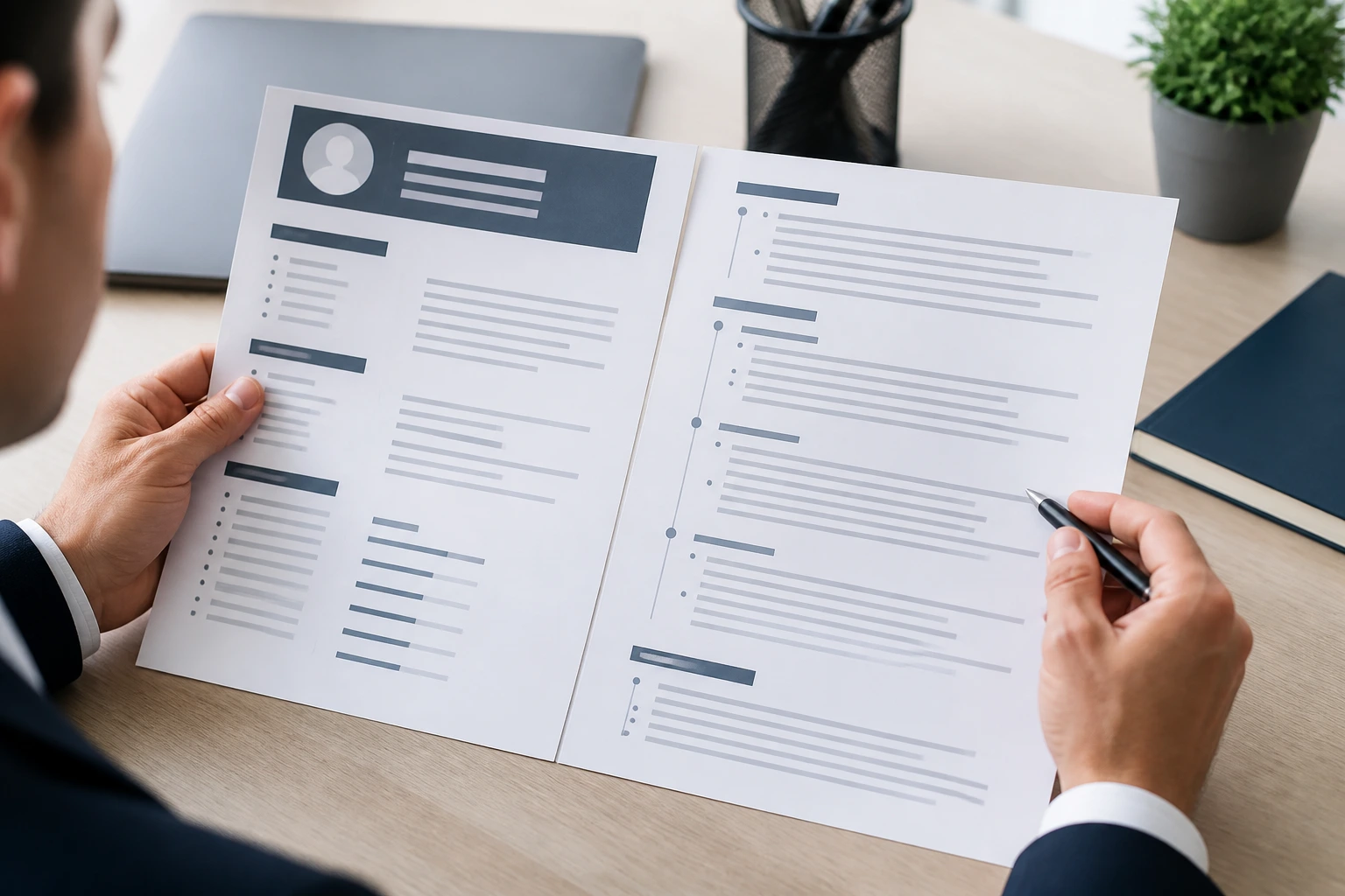 Close-up of a resume outline on a desk for UK CV format