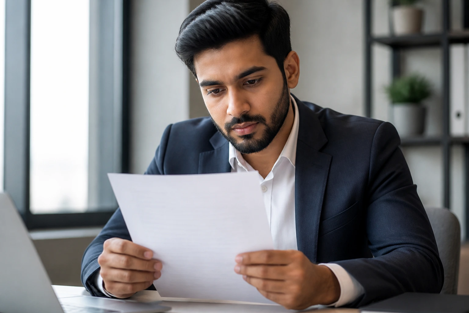 Professional portrait with blurred CV on desk to imply UK CV tailoring