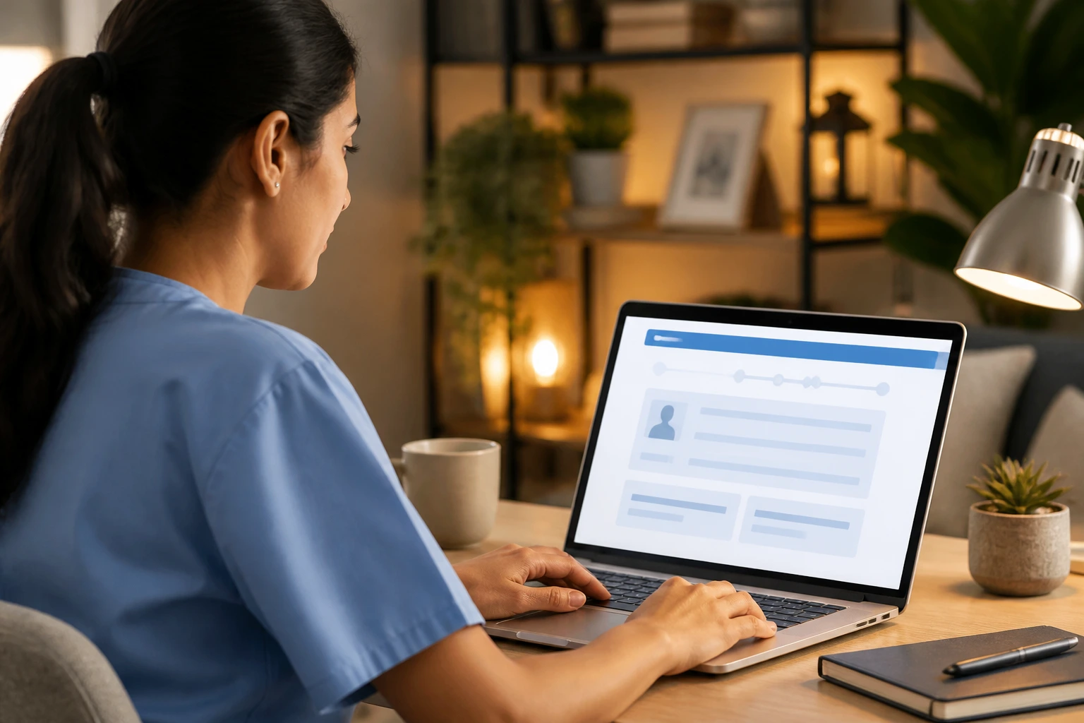 Person applying for visa using digital portal in home office