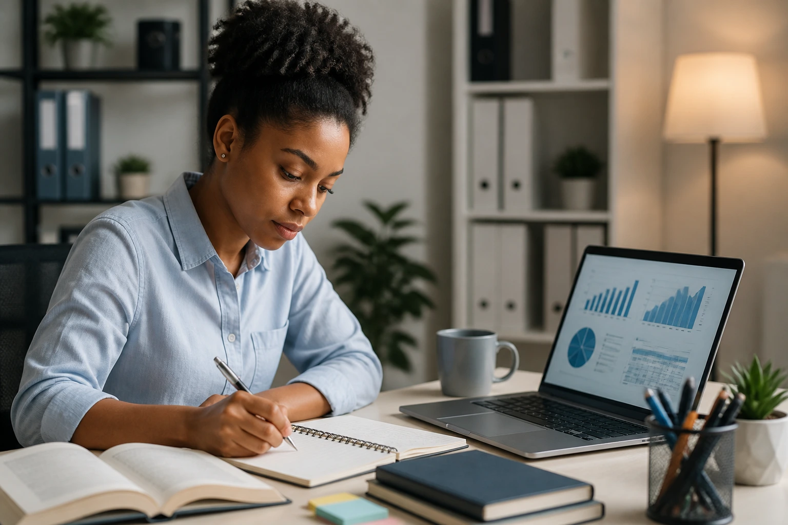 Person upskilling at a desk to improve sponsorship chances