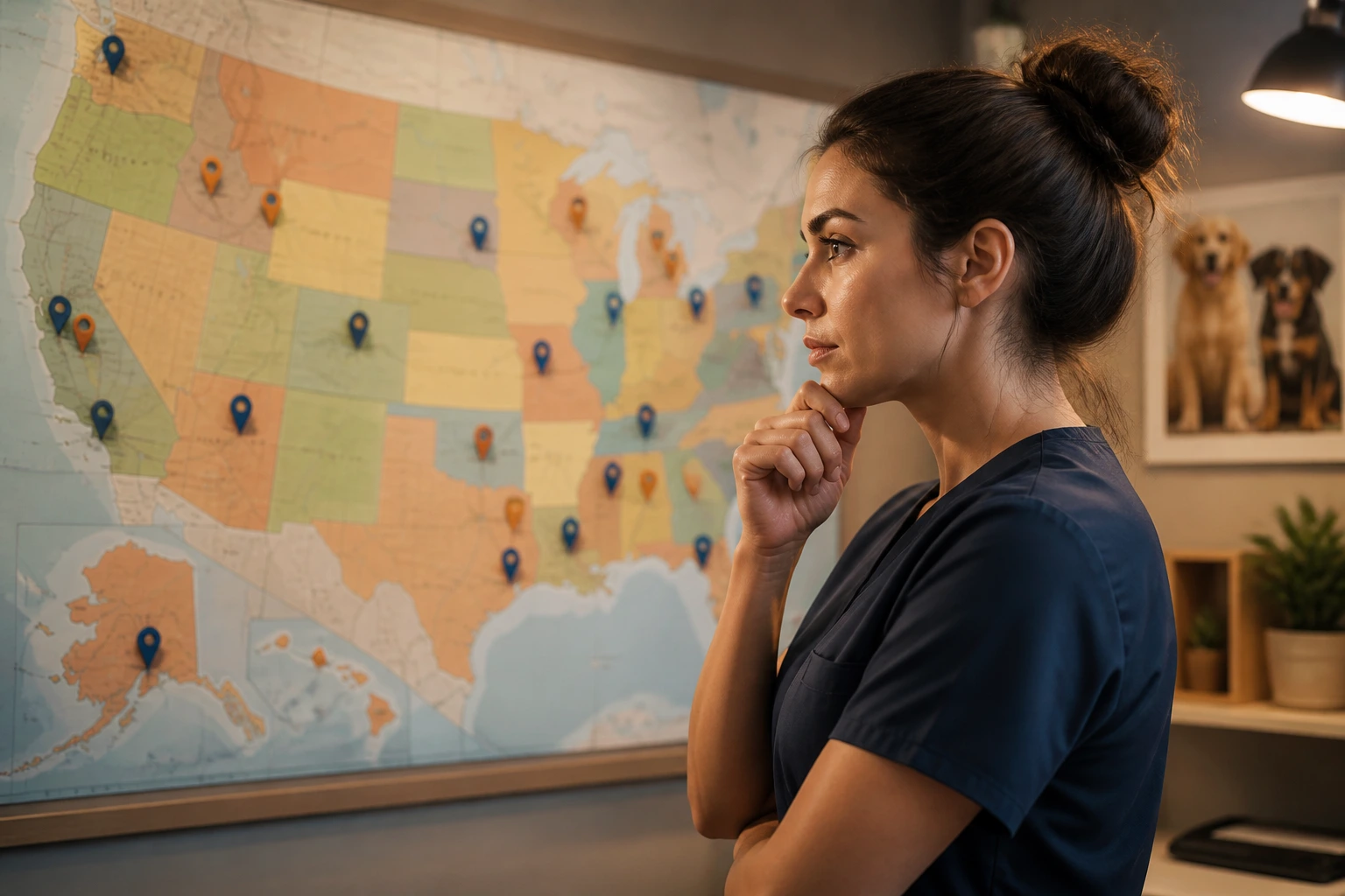 Person studying a USA map silhouette in an office for sponsorship opportunities