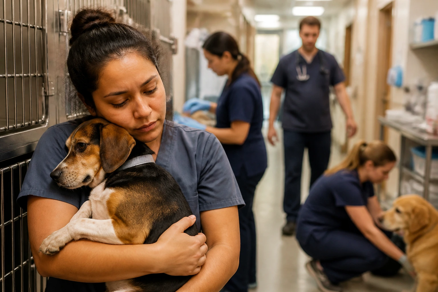 Portrait of a veterinary assistant contemplating pay and shift work in a hospital