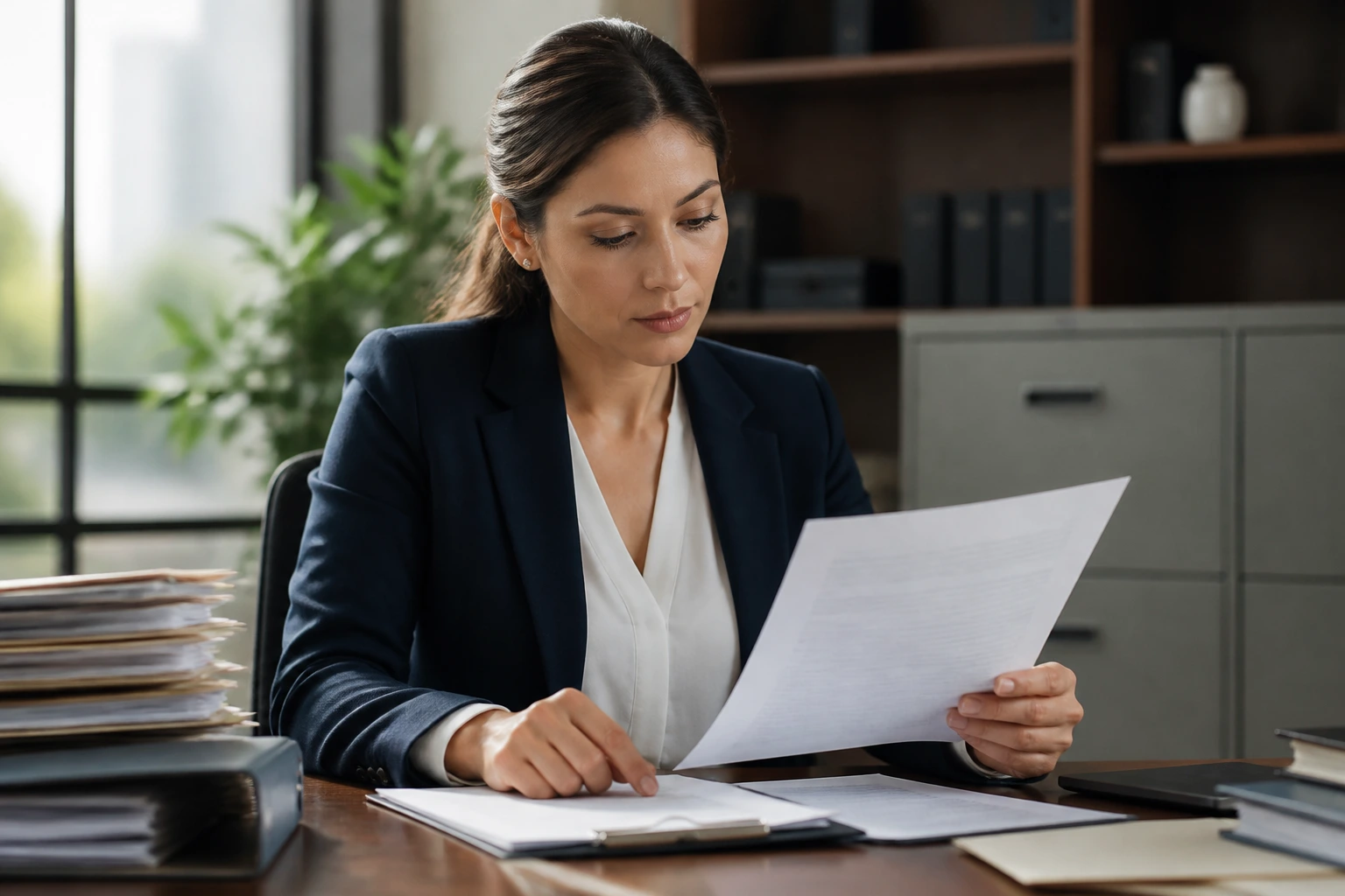 Close-up of a professional examining visa-related legal documents