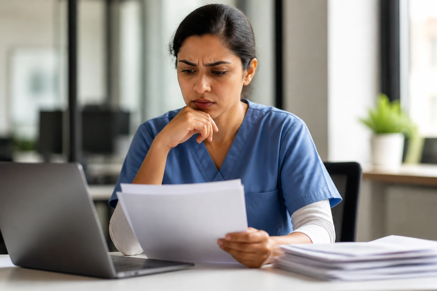 Professional analyzing visa denial risks in office