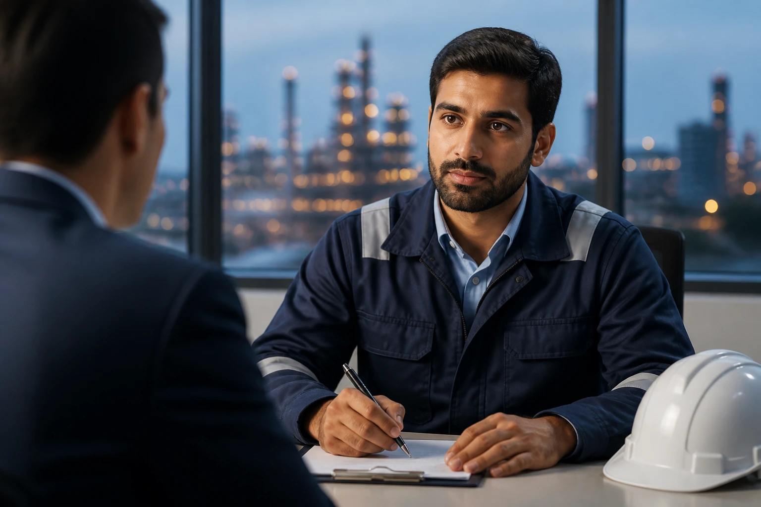 Engineer in onboarding setting contemplating visa framework details