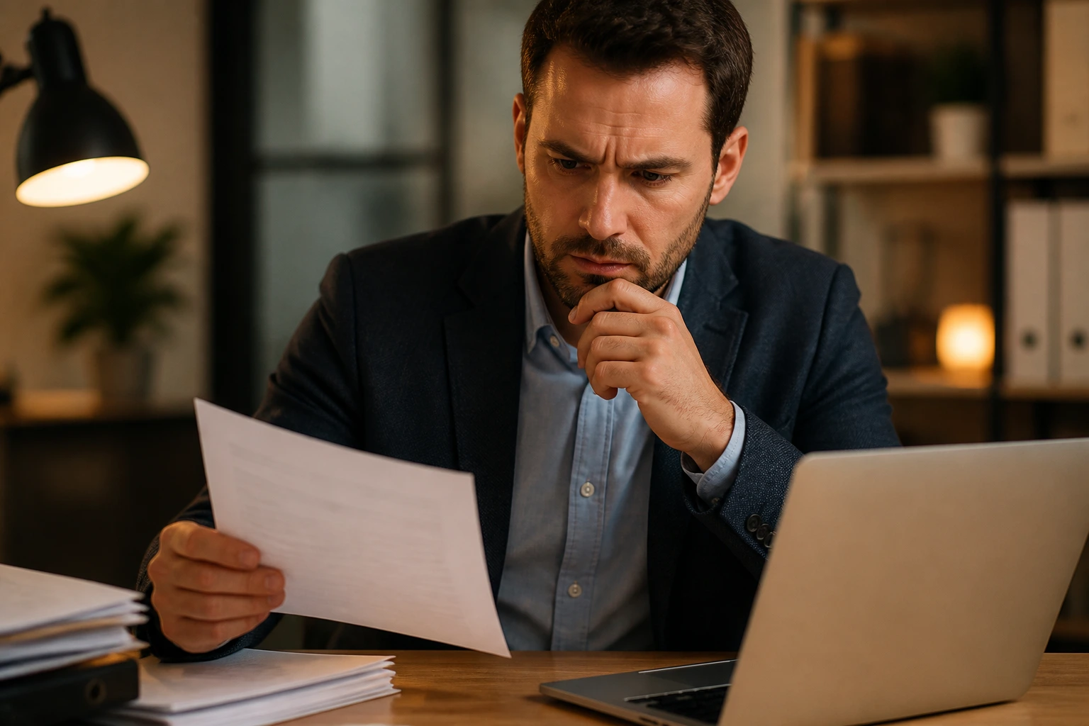 Professional guarding against visa fraud while reviewing documents.