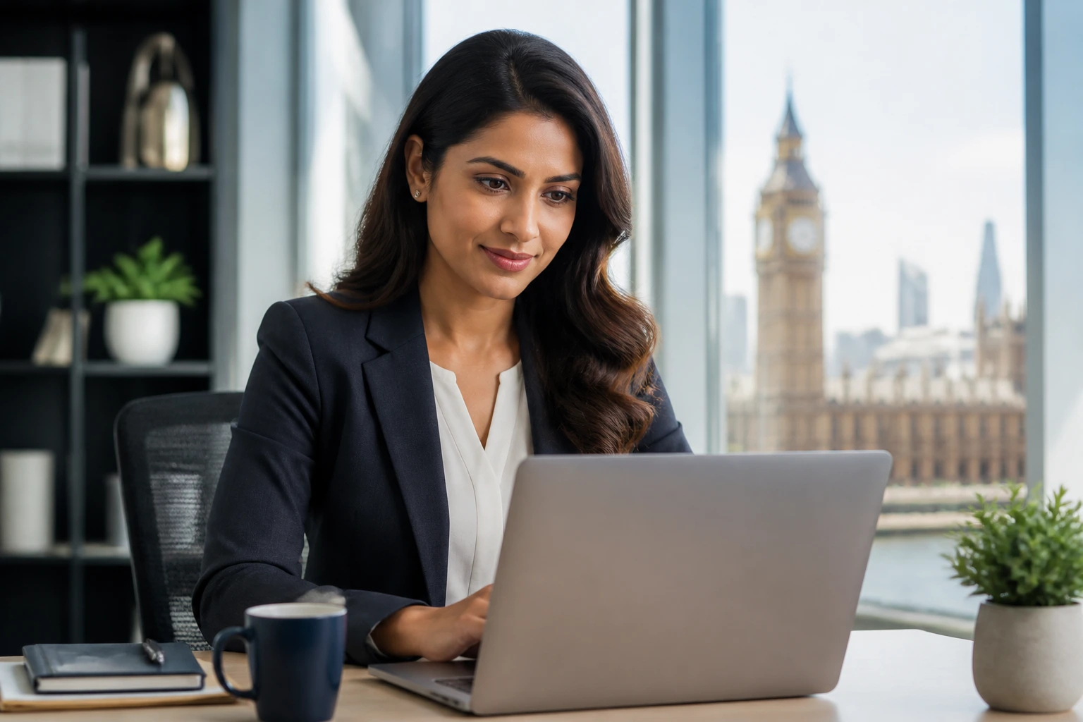 Professional reviewing visa-related documents at a desk