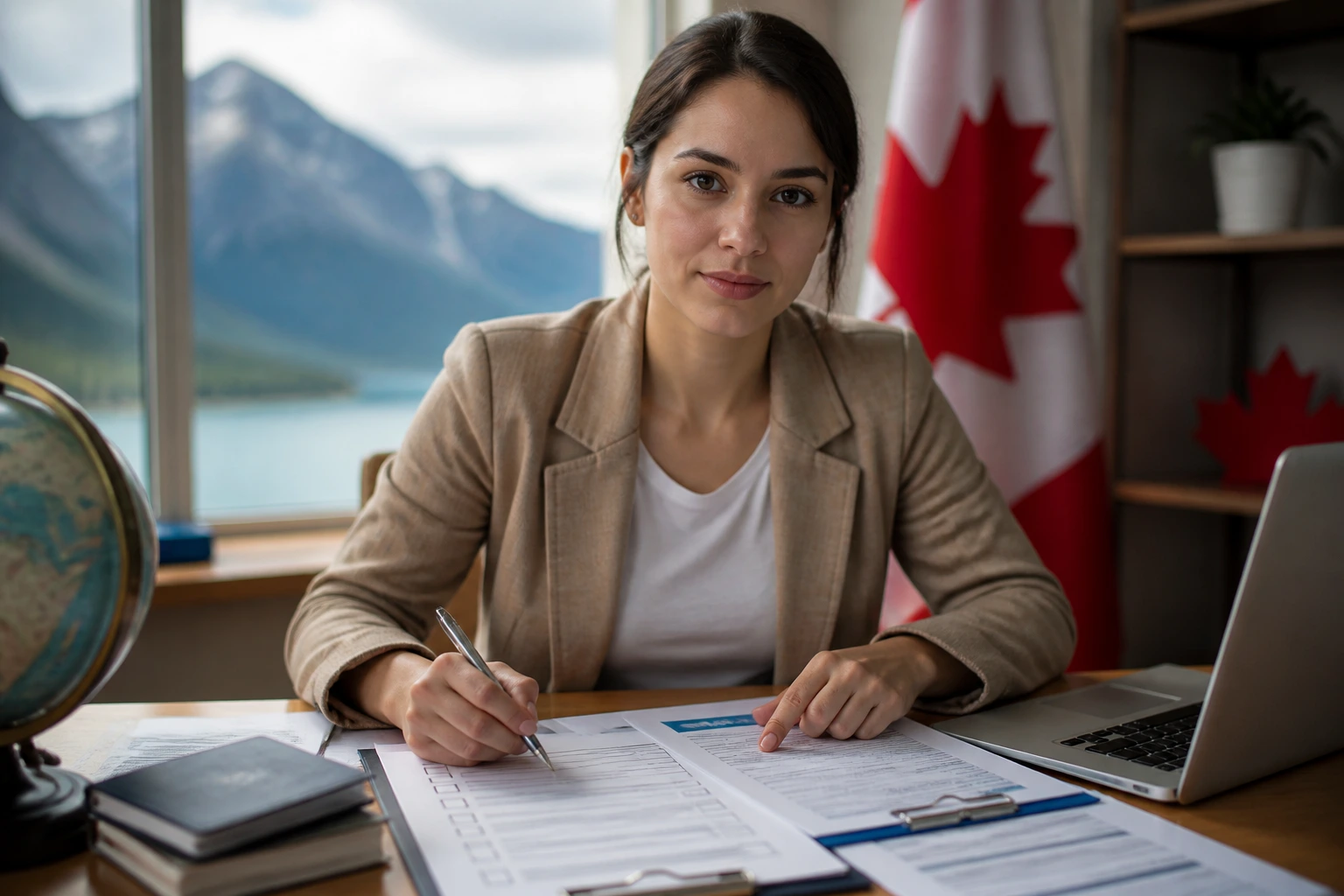 Close-up portrait of a professional reviewing visa paperwork for immigration pathways
