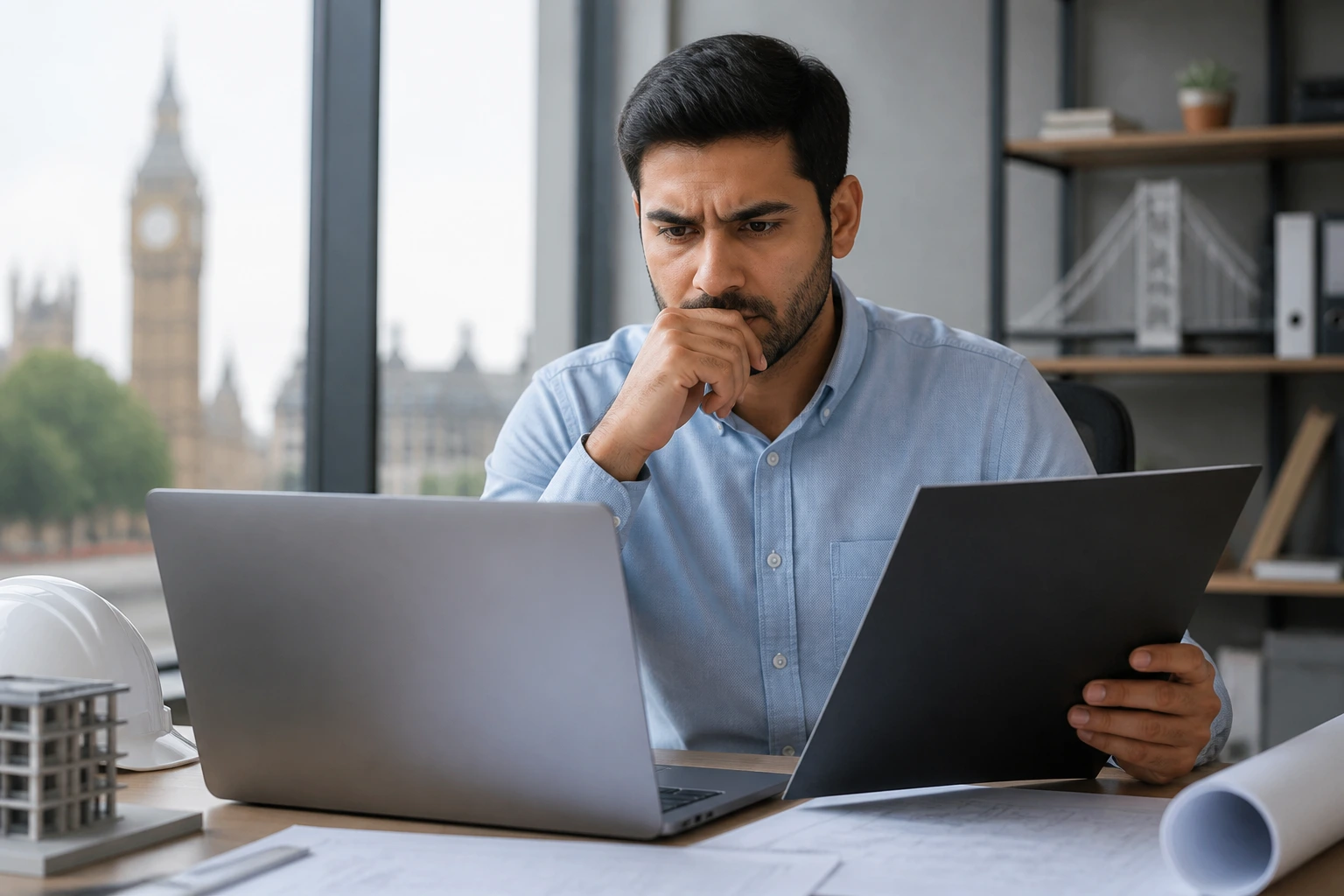 Professional considering visa relocation errors at a desk