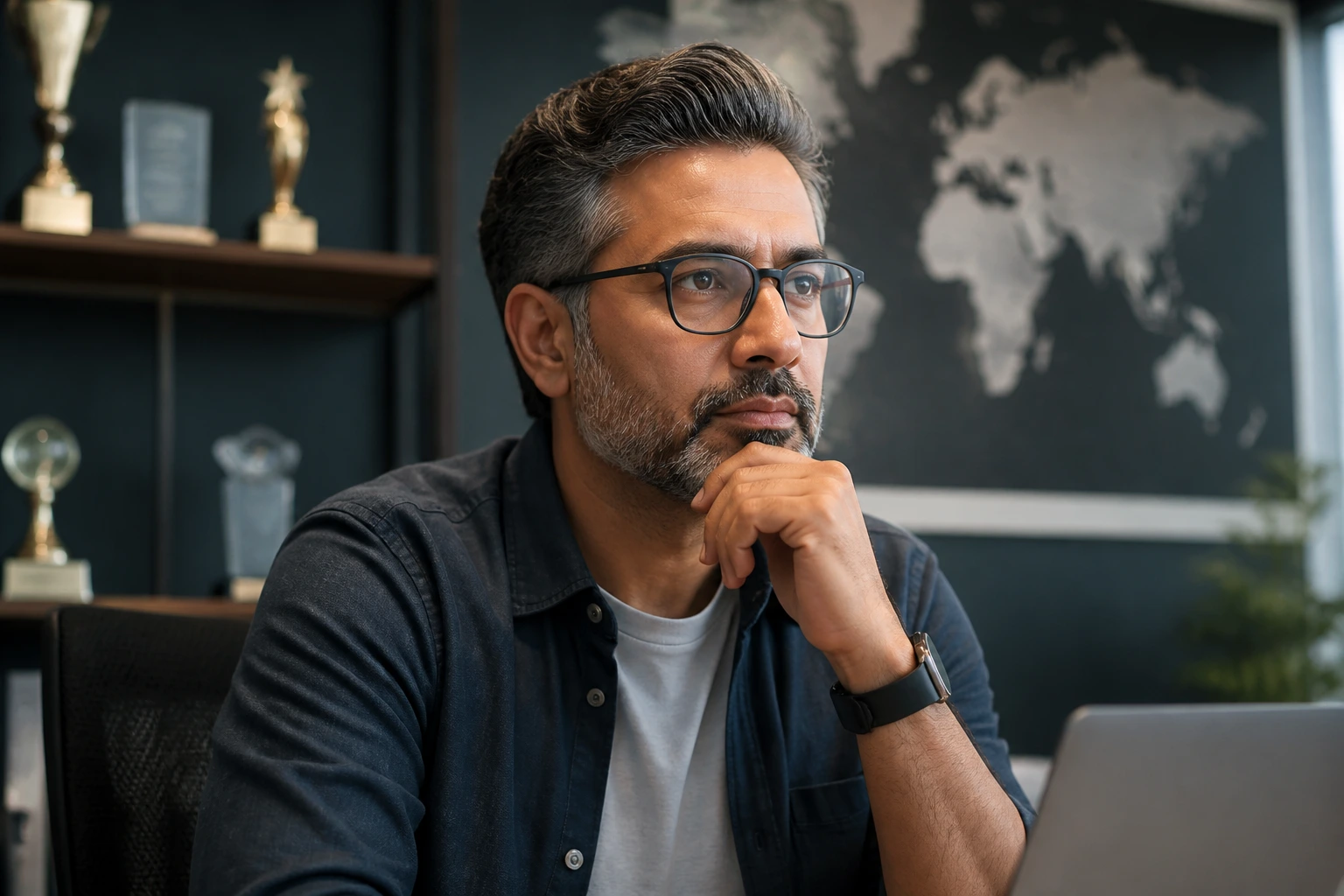 Senior software engineer considering visa options in a modern office