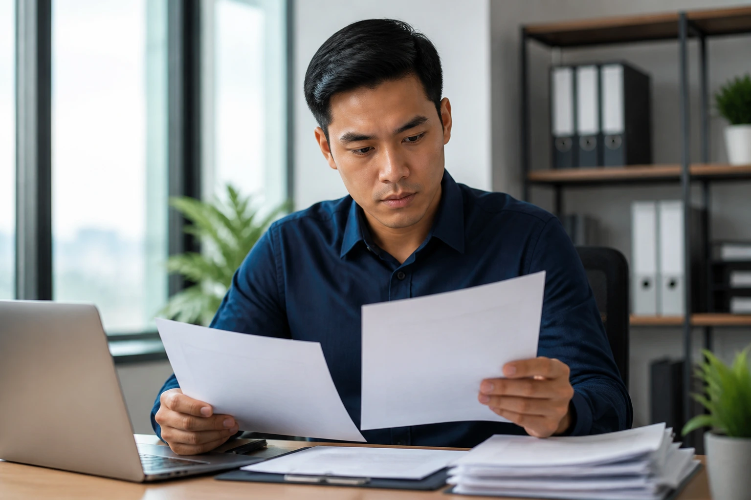 Professional reviewing immigration documents in an office