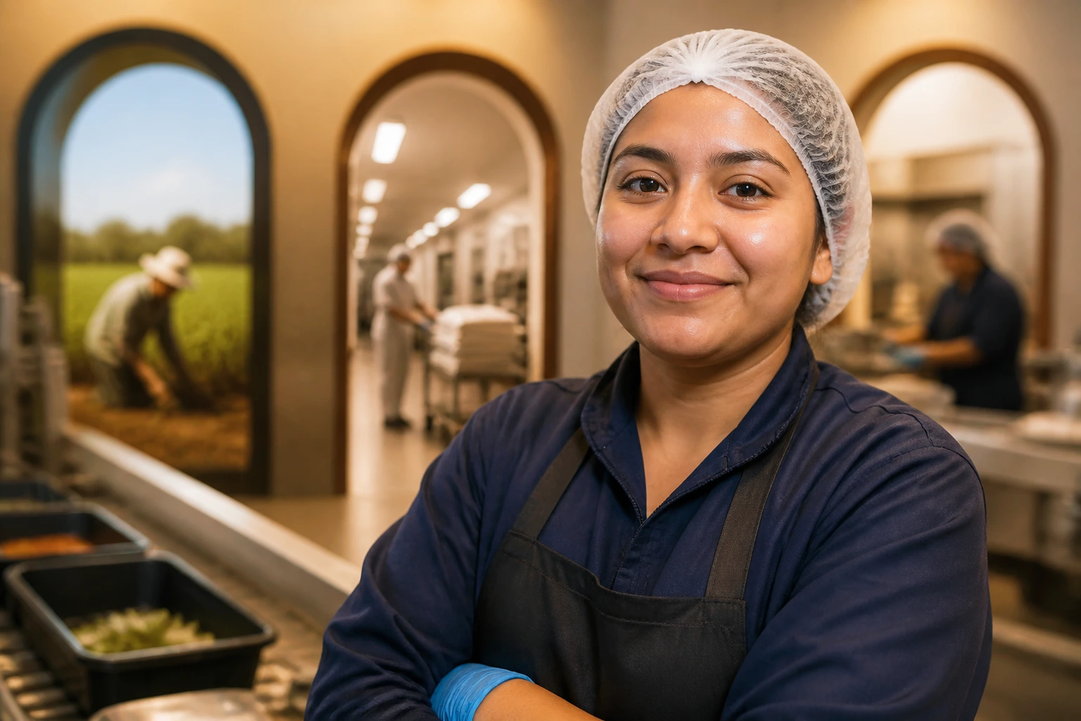 Worker with three archways in background representing visa paths