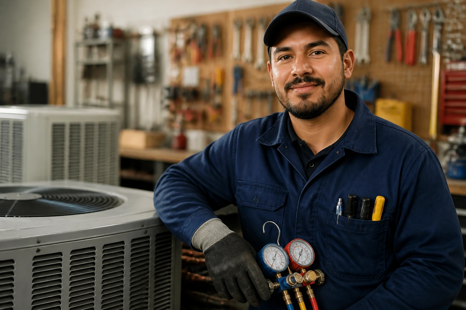 HVAC technician portrait in workshop representing visa paths