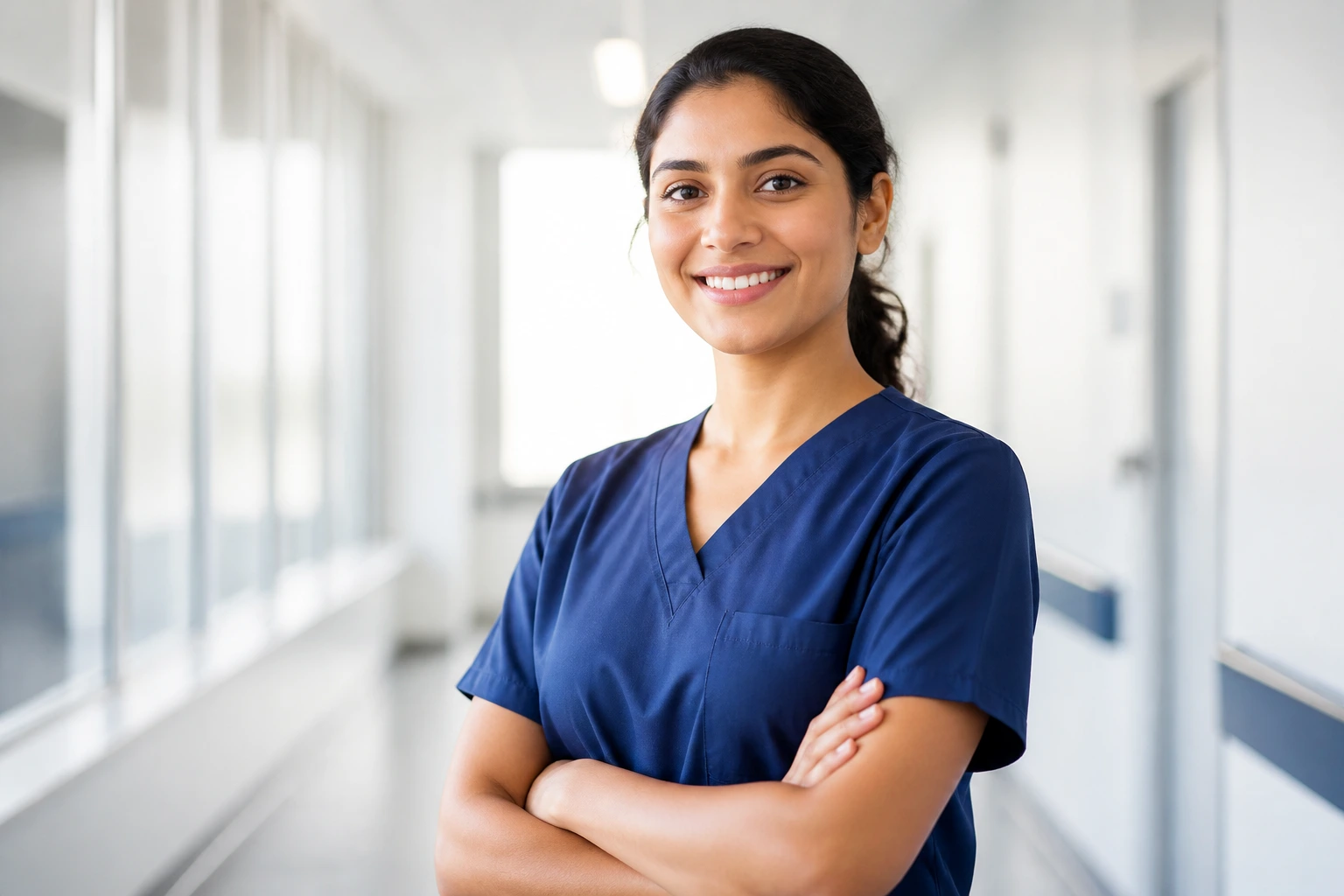 Portrait of a healthcare worker representing employer-sponsored visa pathways.