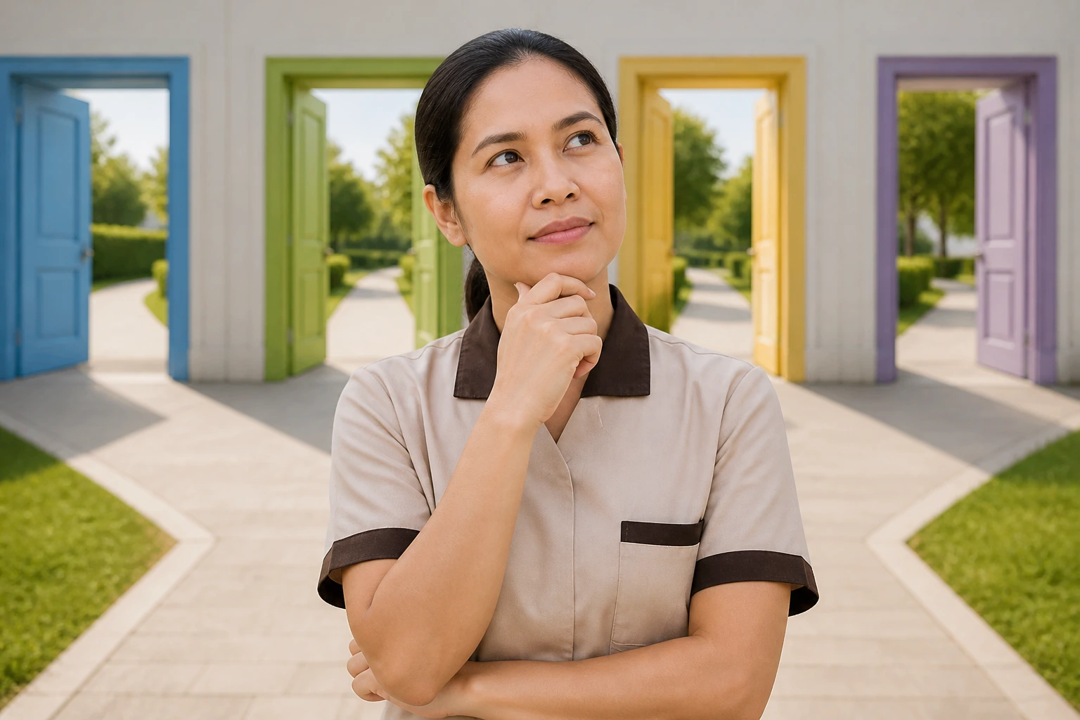 Portrait of a person at a crossroads representing multiple visa paths