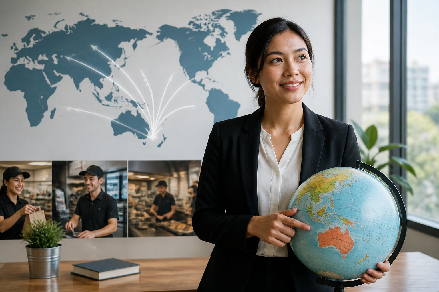 Person with globe representing visa pathways for QSR work
