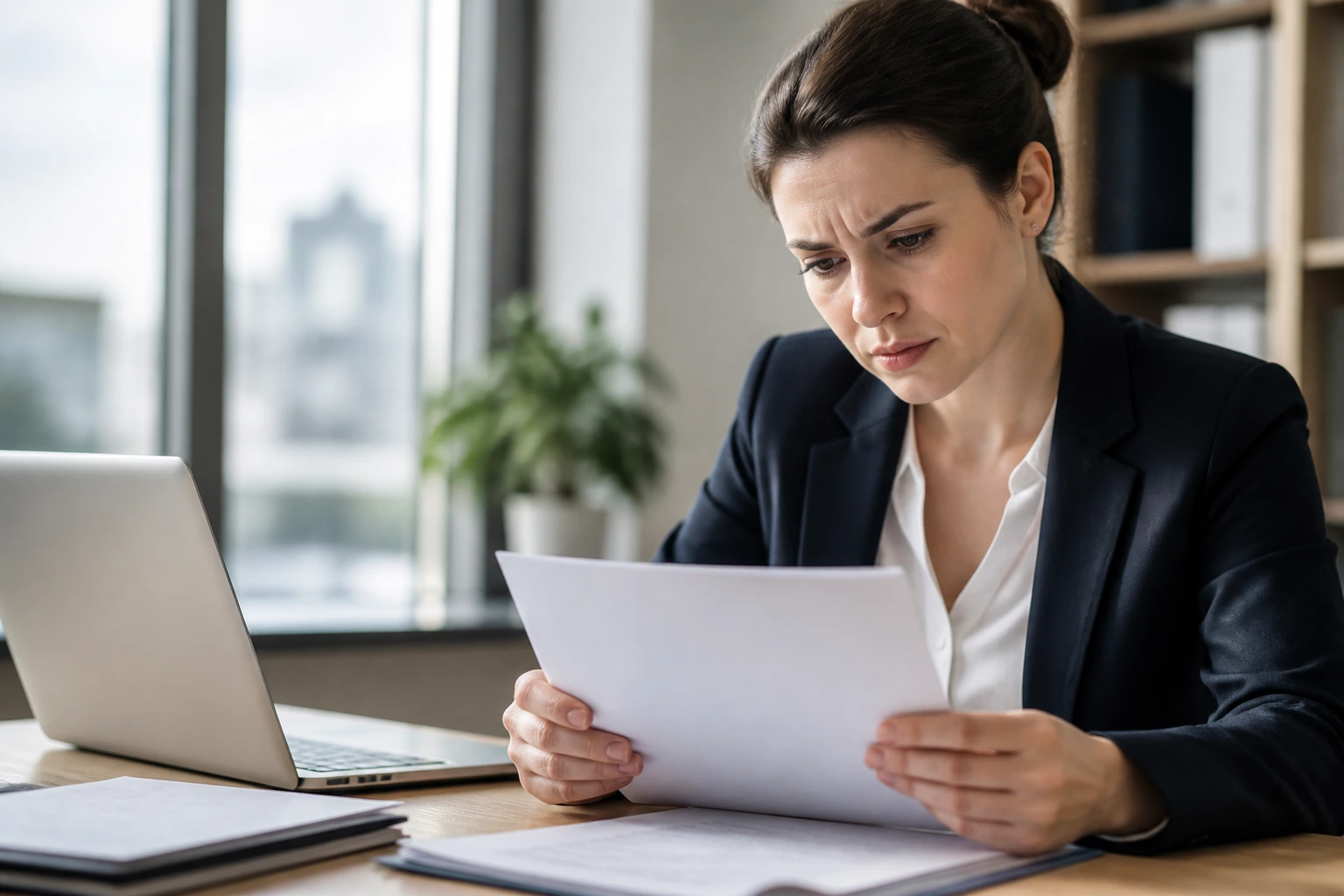 Candidate avoiding visa pitfalls, reviewing documents in office.