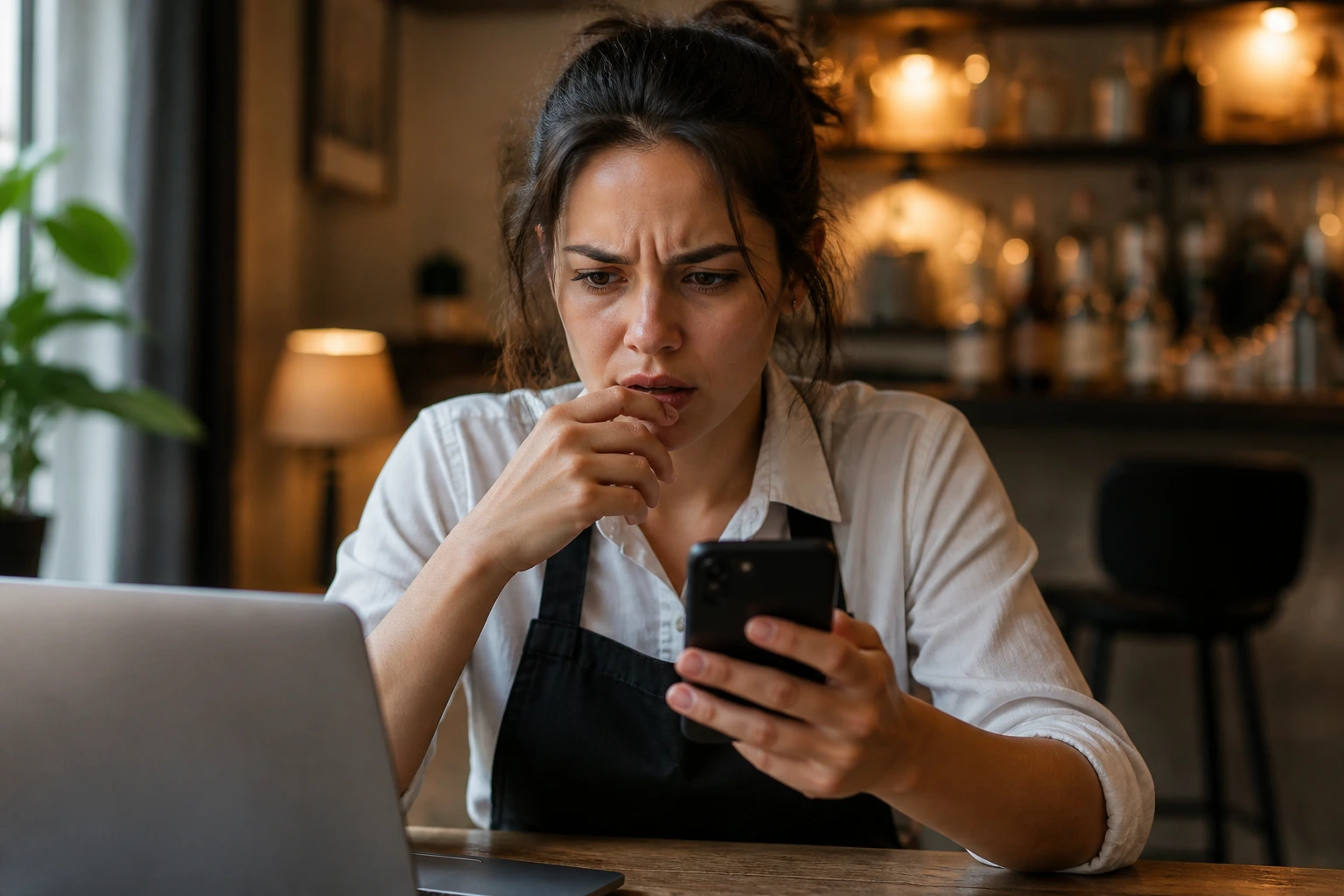 Person reacting suspiciously to a laptop about sponsorship offers