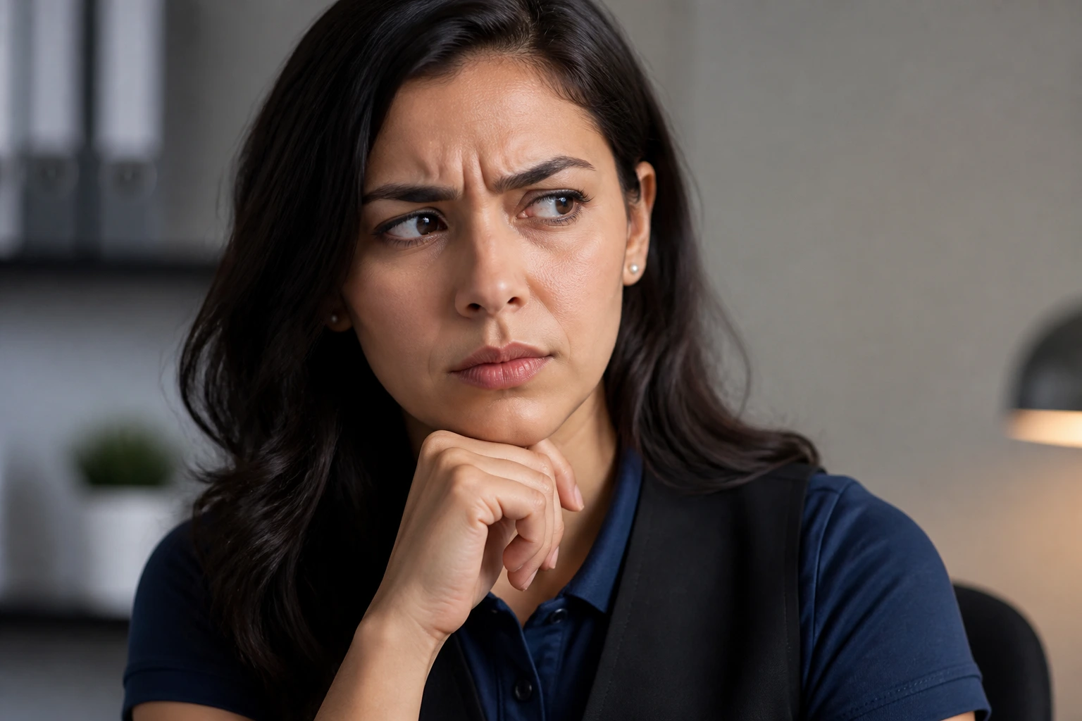 Wary adult in an office warns about visa sponsorship scams