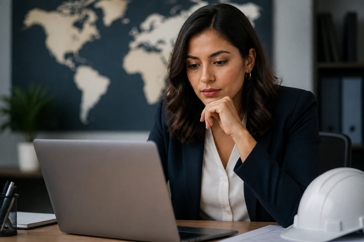 Professional researching visa sponsorship on laptop in an office