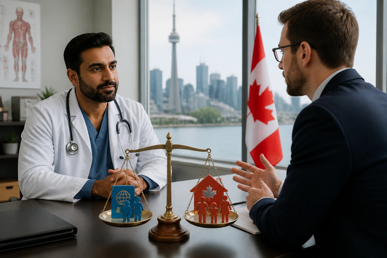 Physician in an office with recruiter discussing sponsorship