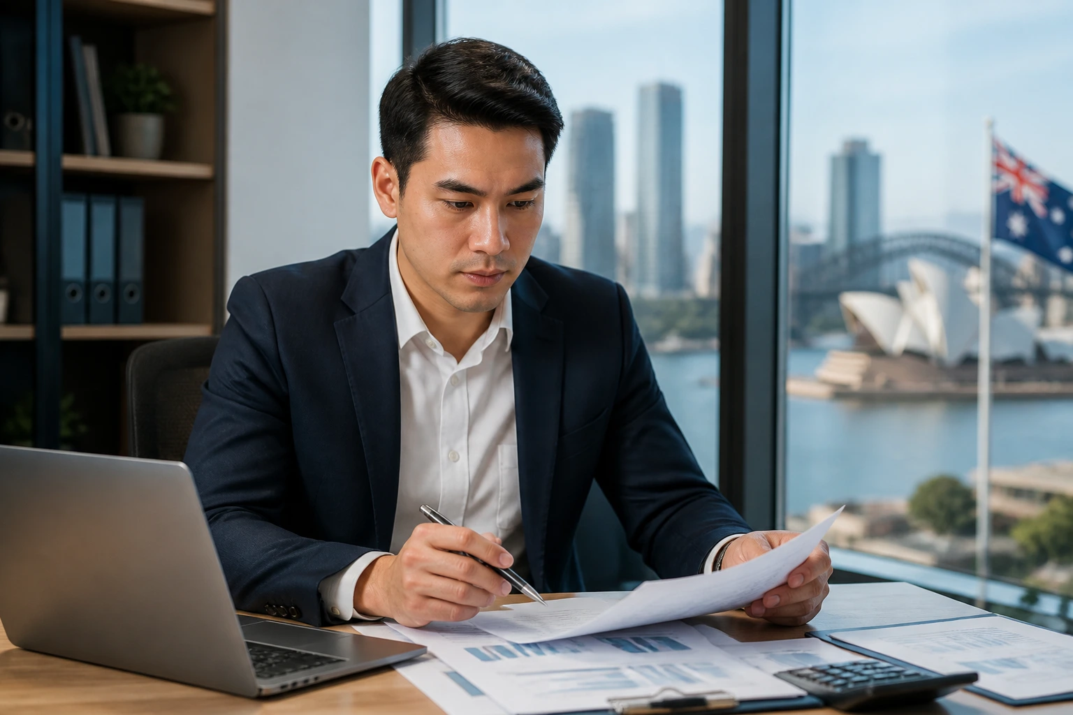 Close-up portrait of an accountant in a modern office considering sponsorship options