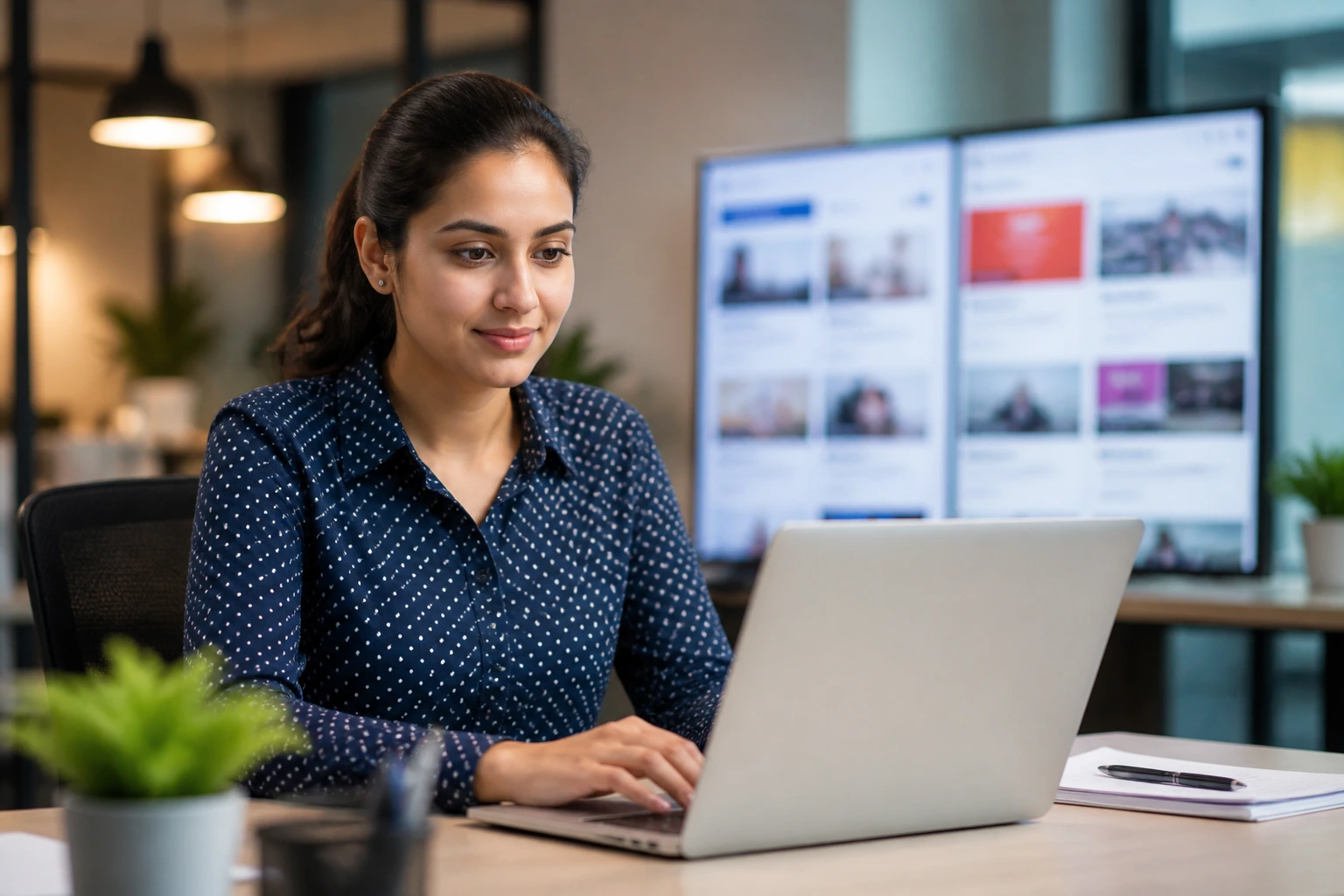 Real person at a desk in an office illustrating where sponsored data entry roles appear.