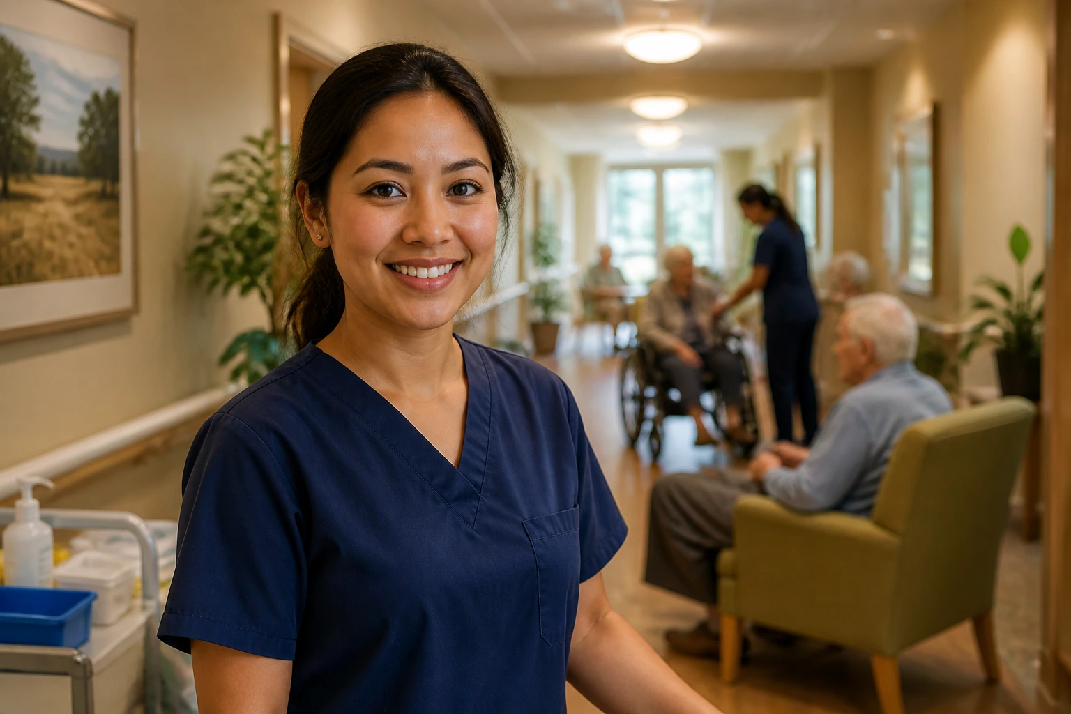 Portrait of a healthcare worker in a regional aged care facility illustrating sponsorship-prone environments.